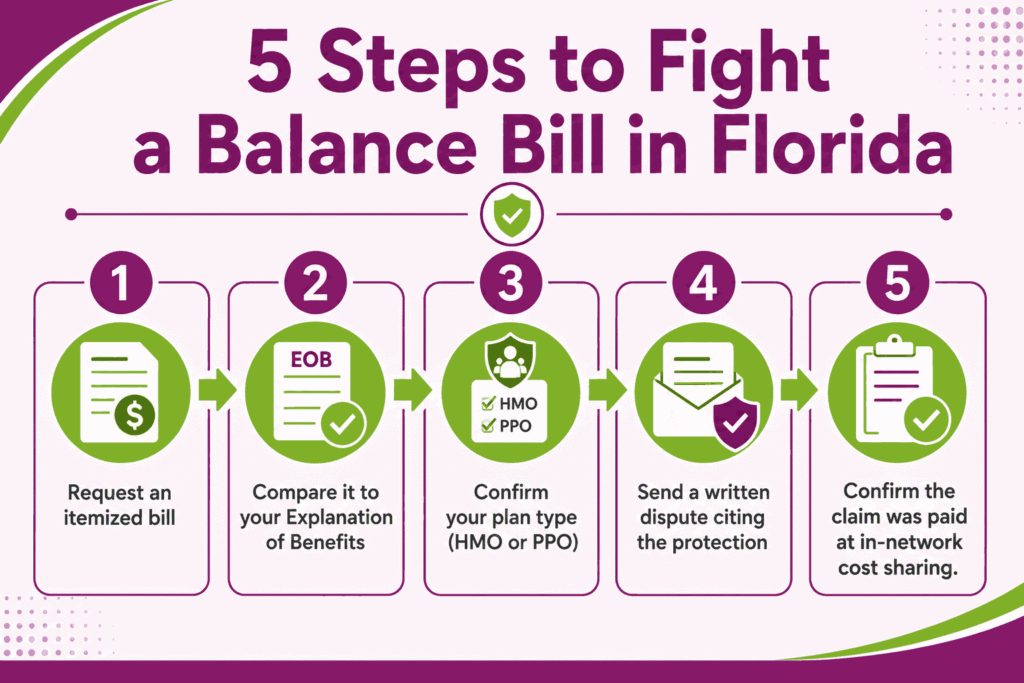Five steps to fight a balance bill in Florida from itemized bill to written dispute