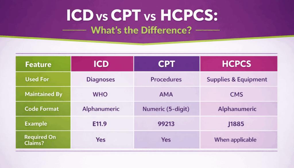 ICD vs CPT vs HCPCS
