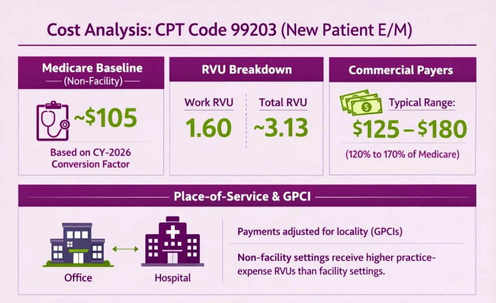 cost of cpt code 99203