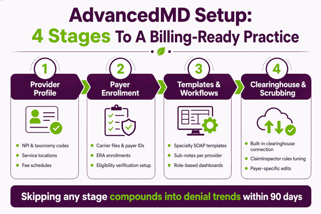 4 stages workflow to setup AdvancedMD