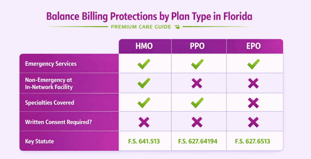 Balance billing protections by plan type