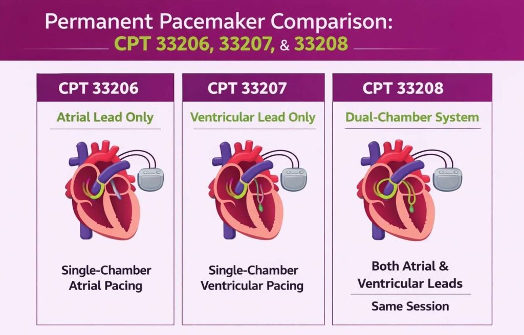 CPT code 33208 vs 33207 vs 33206