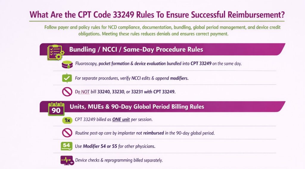 CPT code 33249 rules for reimbursement