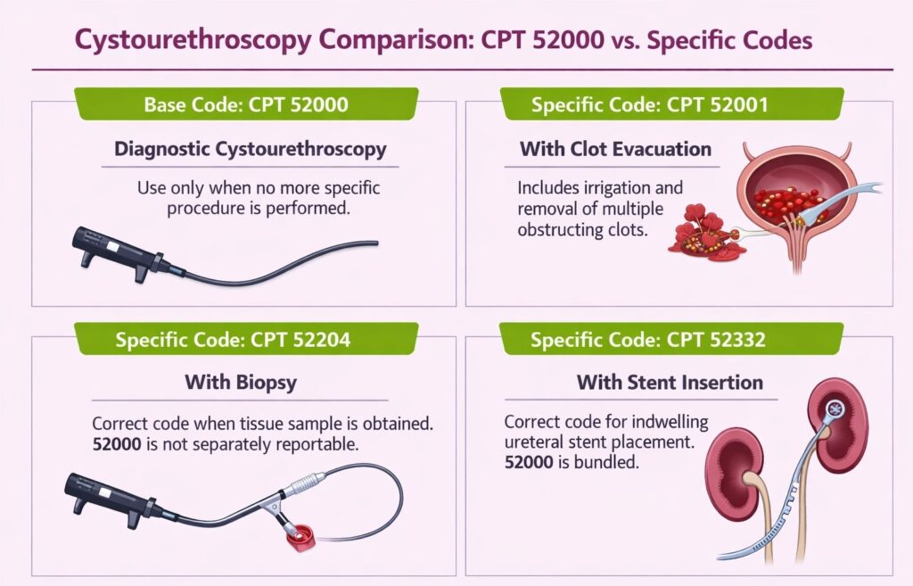 CPT code 52000 vs Specific codes