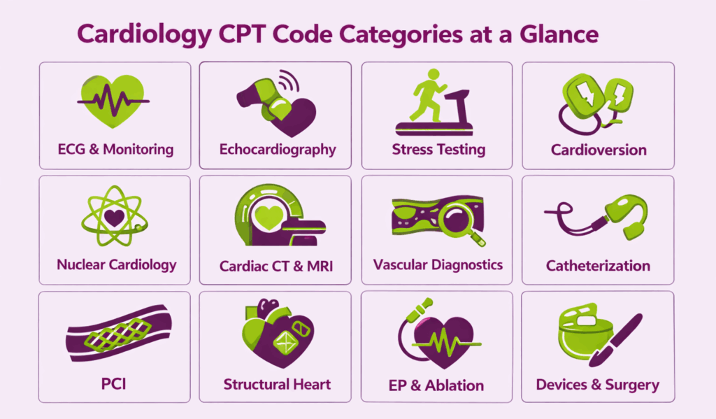 Cardiology CPT Code categories at a glance