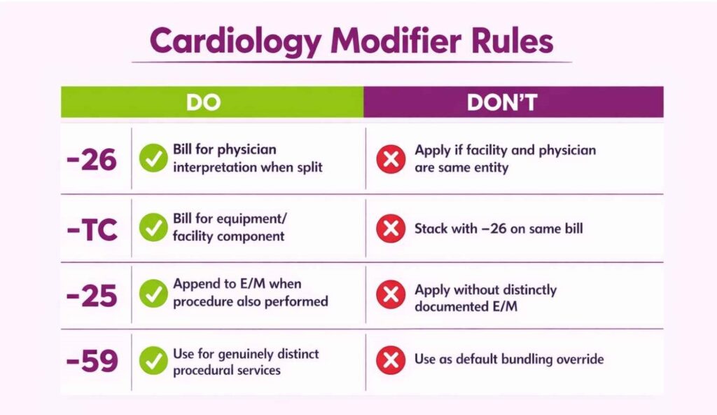 Cardiology billing modifier rules