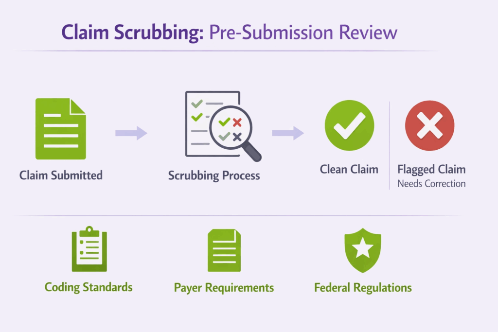 Claim scrubbing is a pre-submission review.