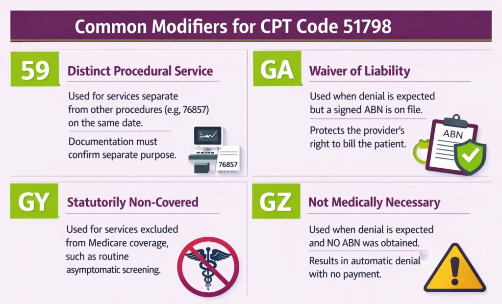 Common modifiers for CPT code 51798