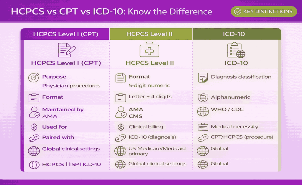 HCPCS vs CPT vs ICD-10