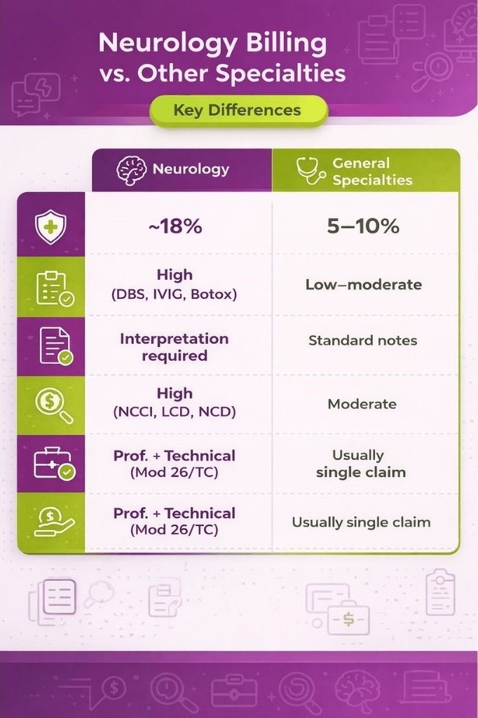 Neurology billing comparison with other specialities