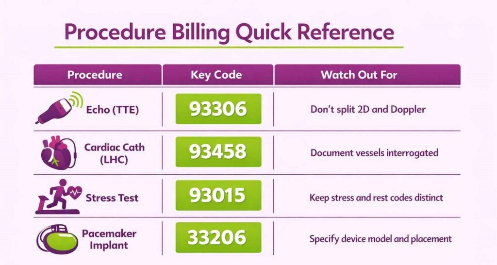 Cardiology Procedures billing quick reference