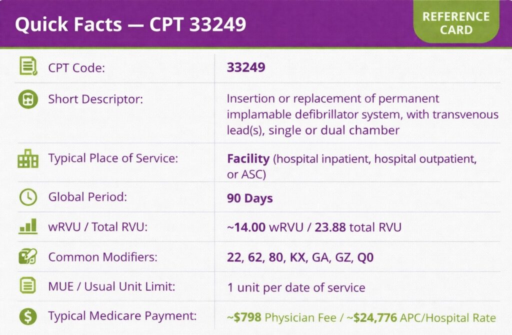 Quick facts about CPT code 33249