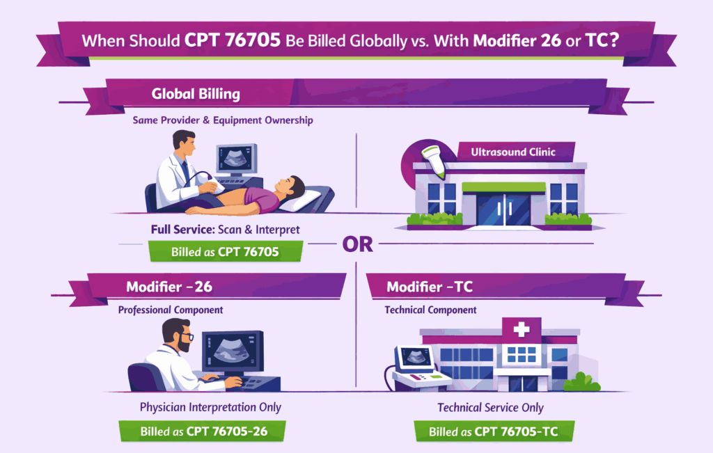 What should Cpt 76705 be billed globaly