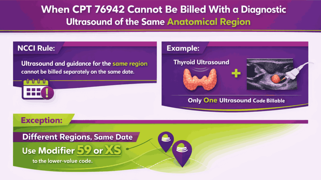 CPT 76942 cannot be billed with diagnostic ultrasound of the same anatomical region