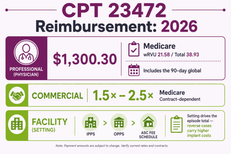 CPT Code 23472: Description, Cost, Scenarios, and Rules