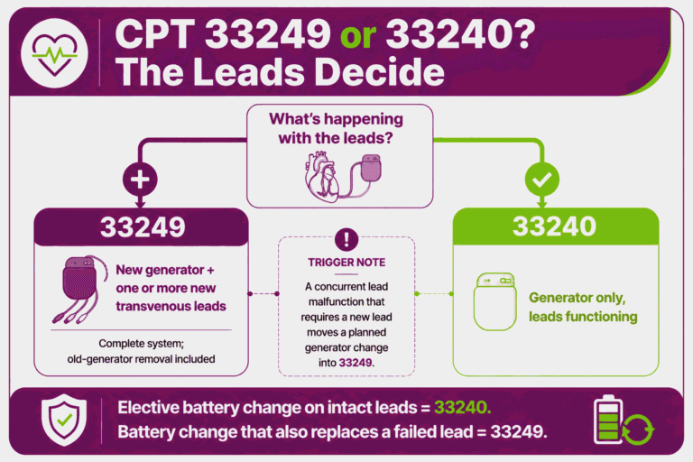 CPT Code 33249: Description, Cost, Scenarios, and Rules