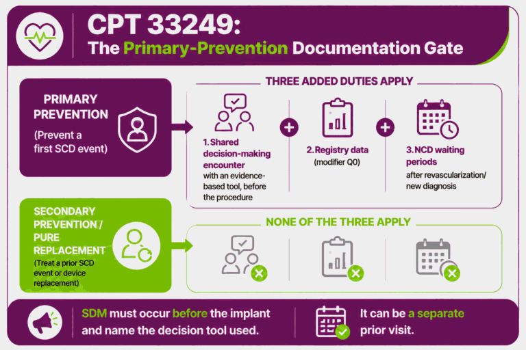 CPT Code 33249: Description, Cost, Scenarios, and Rules