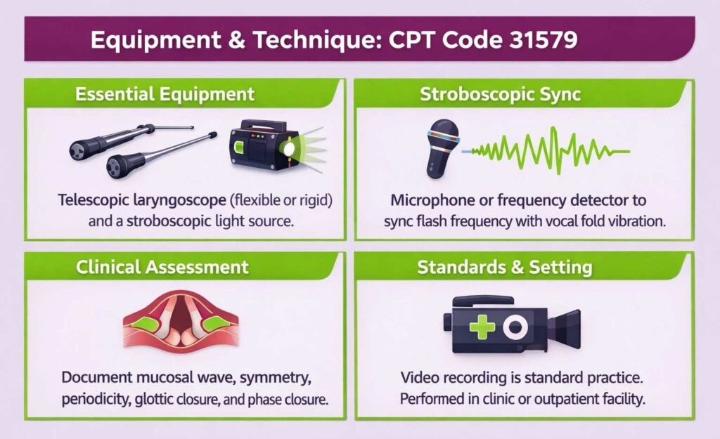 equipement and technique for CPT code 31579