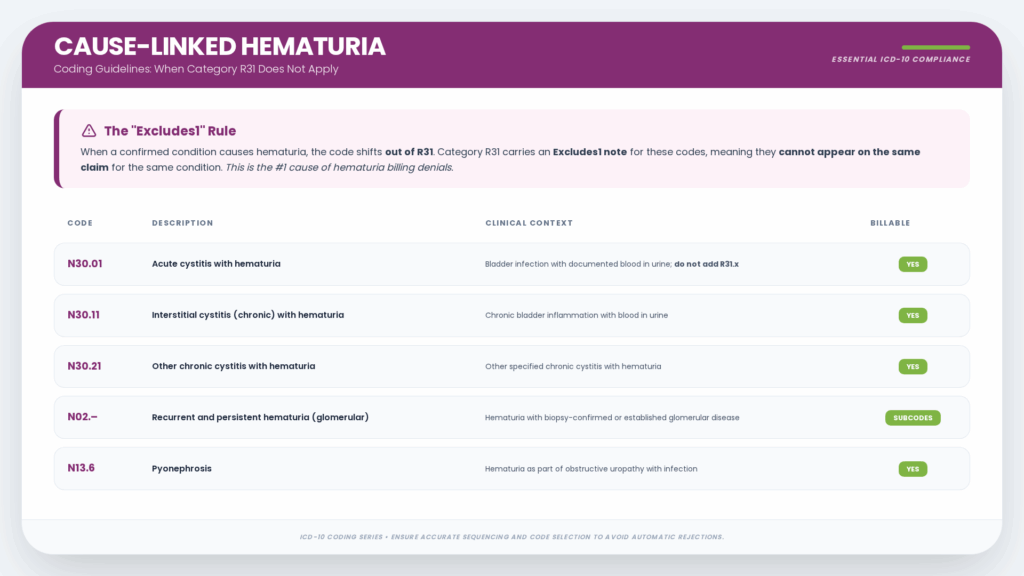 Cause-linked hematuria coding guidelines