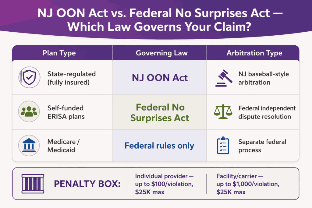NJ oon act vs. federal no surprises act which law governs your claim
