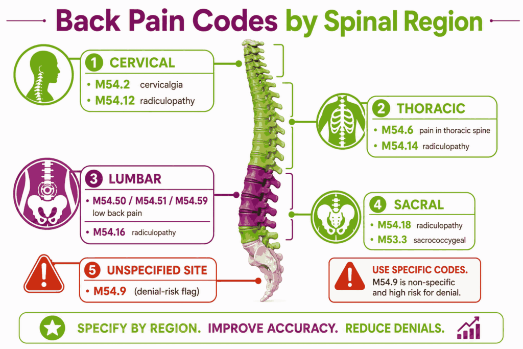 back pain icd-10 spinal region map