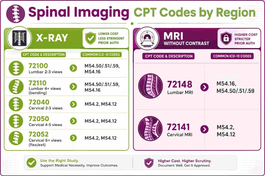 back pain spinal imaging cpt pairing