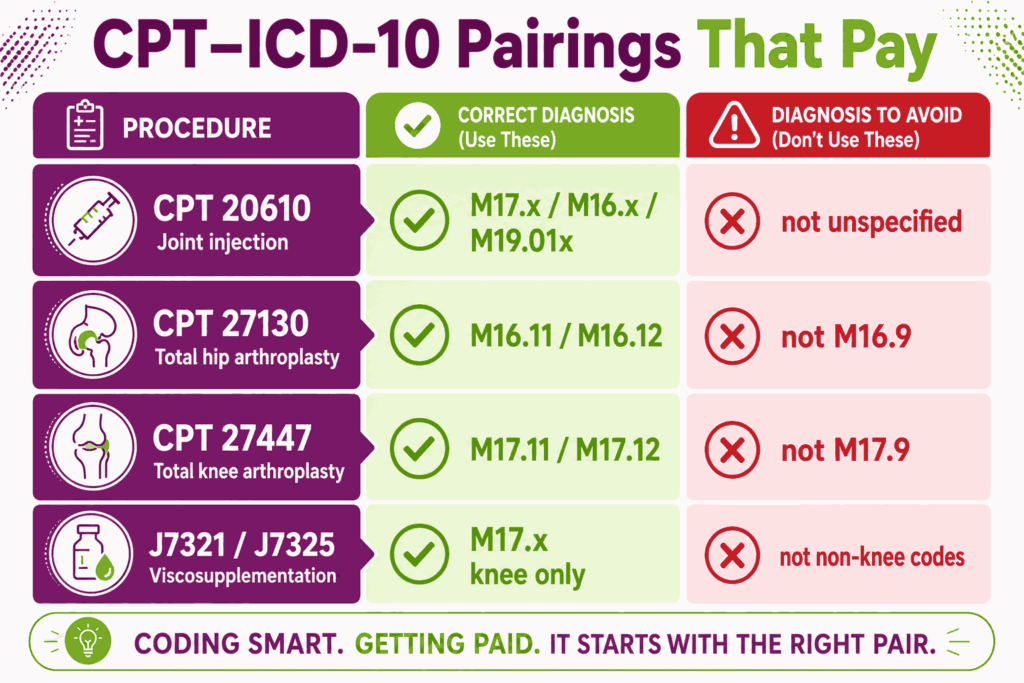 CPT-ICD-10 osteoarthritis pairing that pay