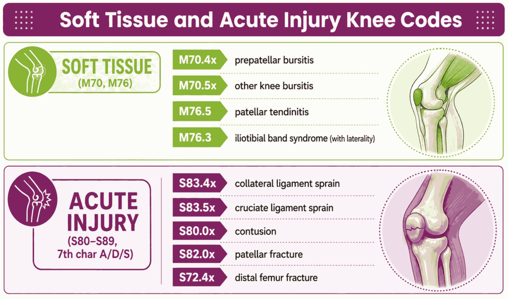 knee soft tissue and acute injury knee codes
