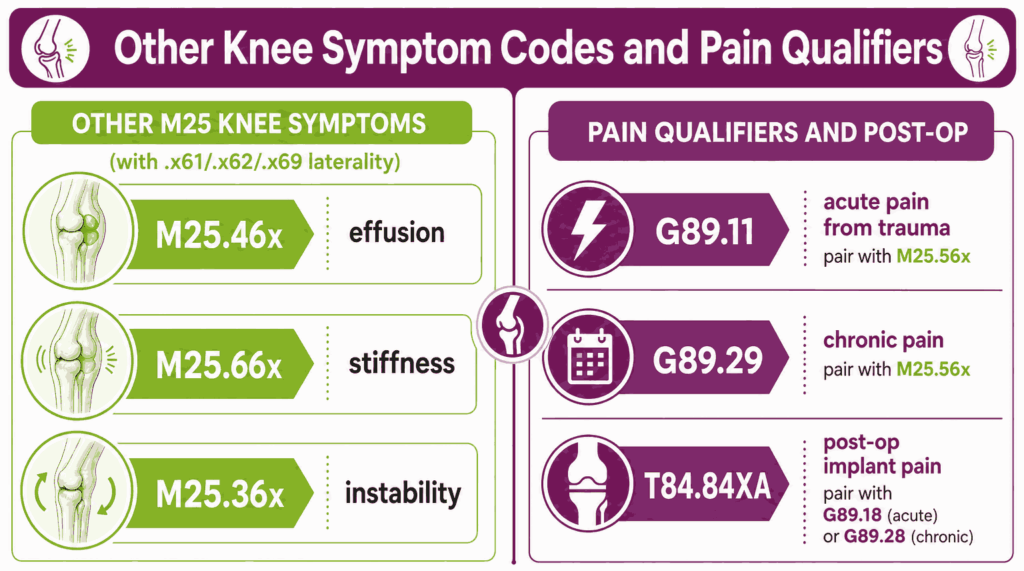 Other knee symptoms pain qualifier and codes