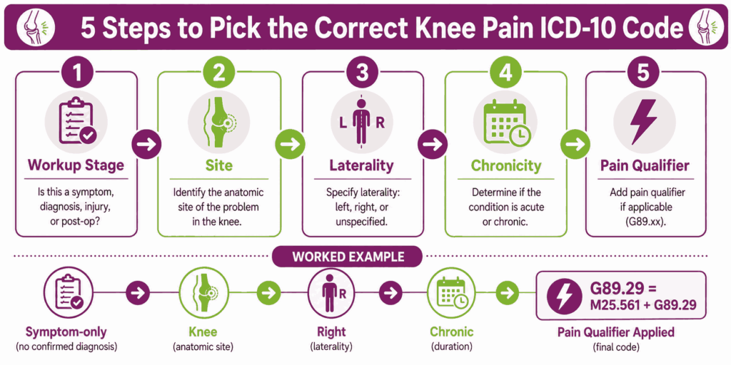 steps to pick the correct knee pain icd 10 code