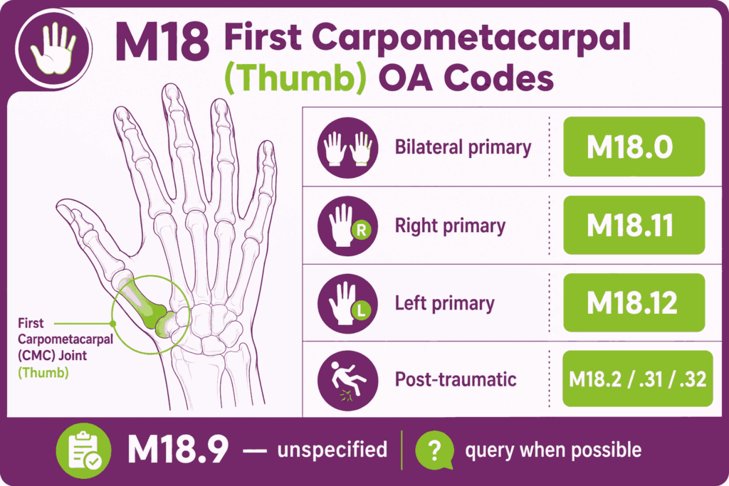 M18 First Carpometacarpal thumb OA codes