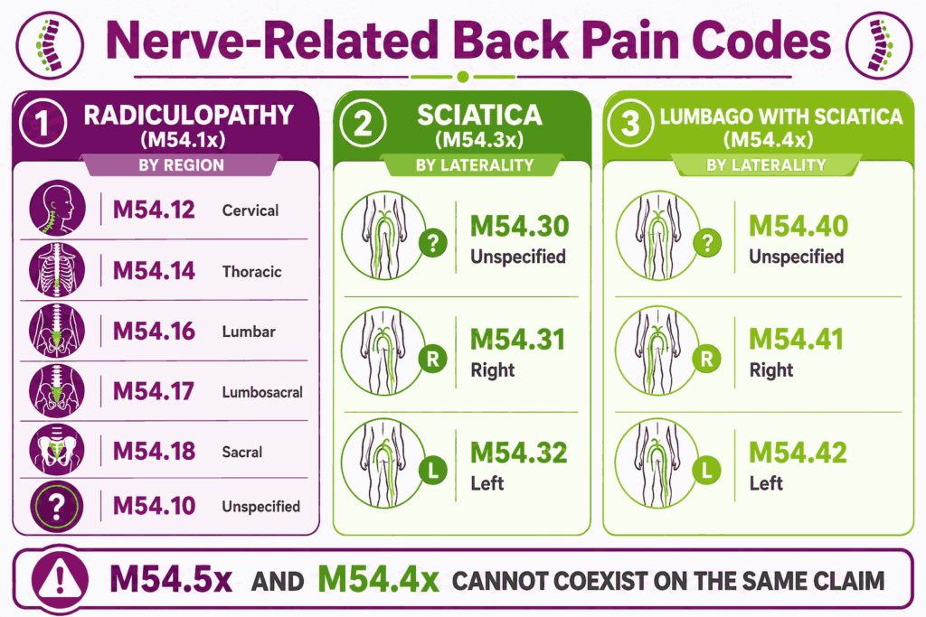 nerve related back pain codes map