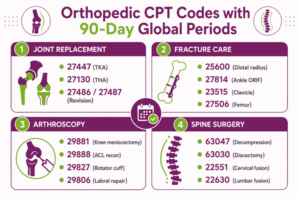 orthopedic cpt codes 90 day global periods