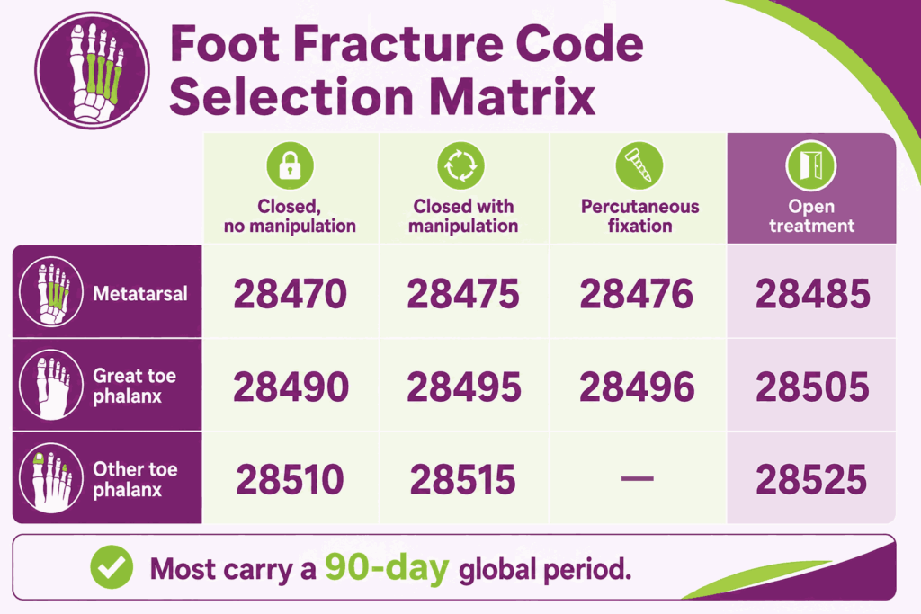 podiatry fracture code selection matrix