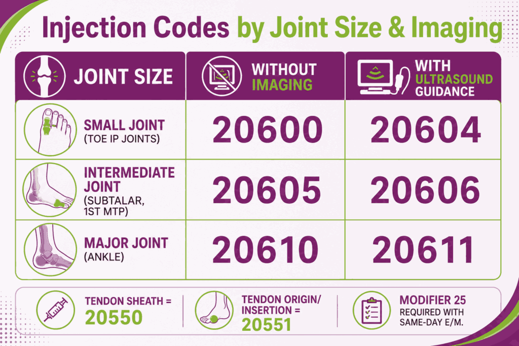 podiatry injection codes by joint size