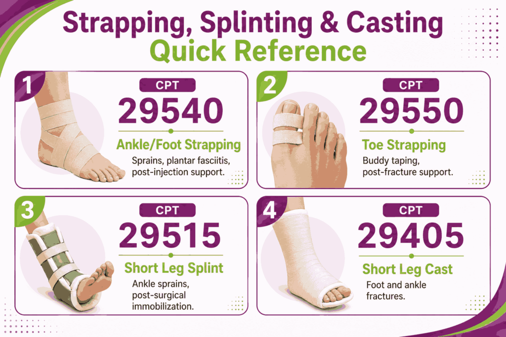 podiatry strapping splinting casting codes