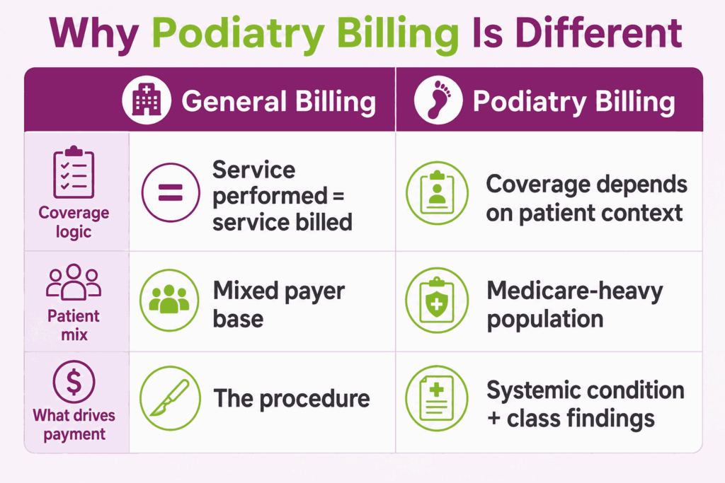 podiatry vs general medical billing