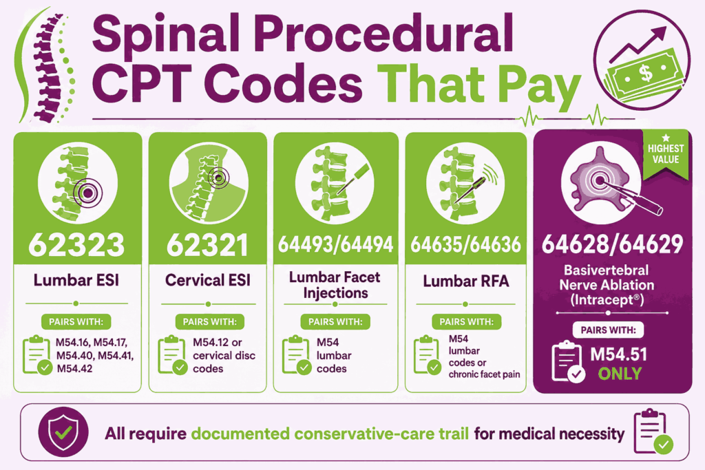 spinal procedural cpt code that pay
