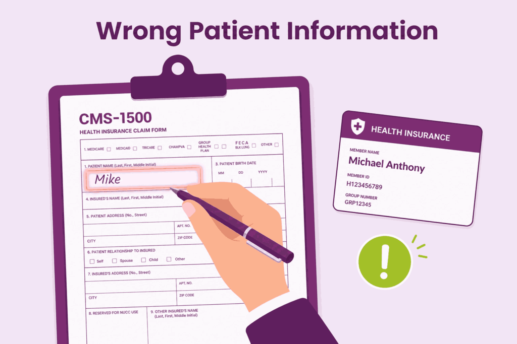 wrong patient info in cms 1500 form