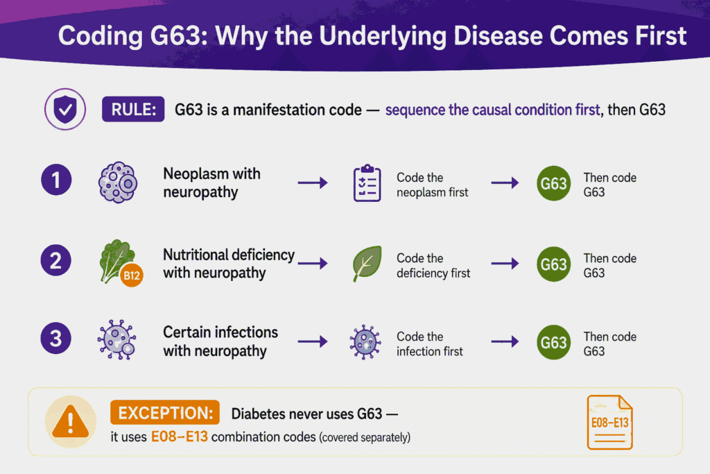 Coding G63 Why the underlying disease comes first