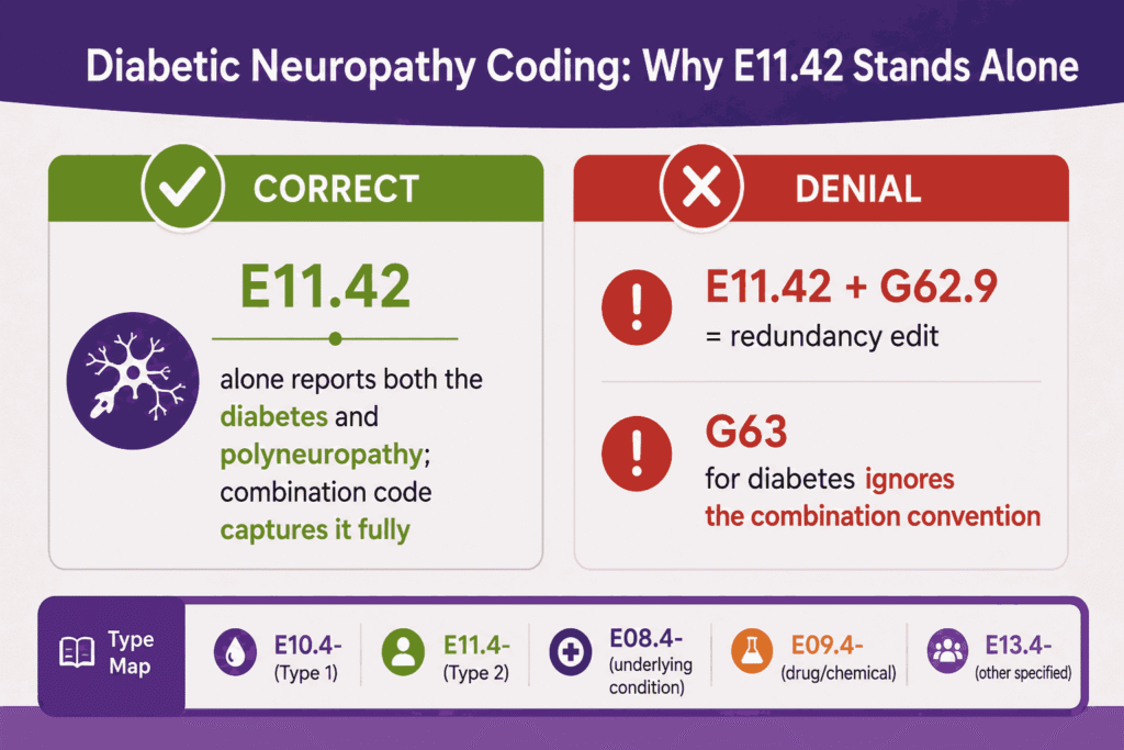 Diabetic Neuropathy coding why E11.42 stands alone