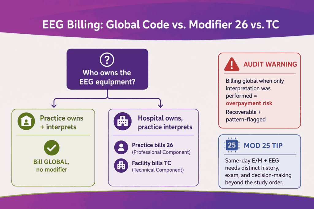 EEG Billing Global Code vs Modifier 26 vs TC