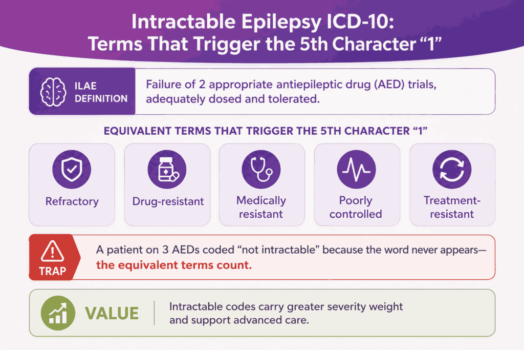 Intractable Epilepsy ICD-10 Terms that trigger the 5 character
