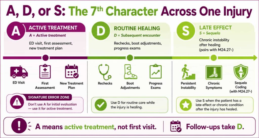 Ankle sprain 7th character A, D, S timeline