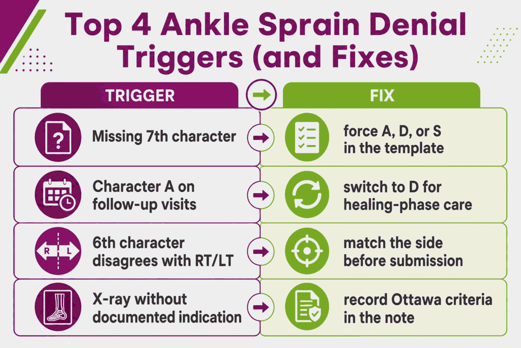 4 Ankle Sprain ICD-10 denial triggers and fixes