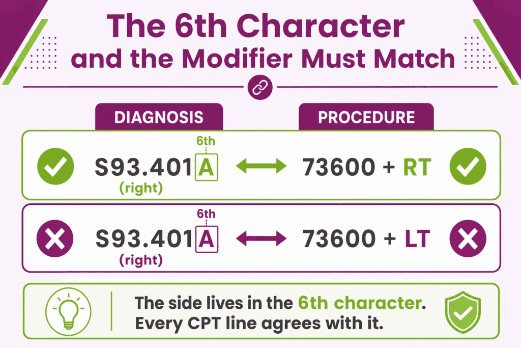 Ankle Sprain laterality modifier match of charater 6th