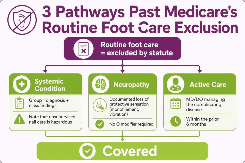 CPT Code 11720 medicare routine foot care exception pathways