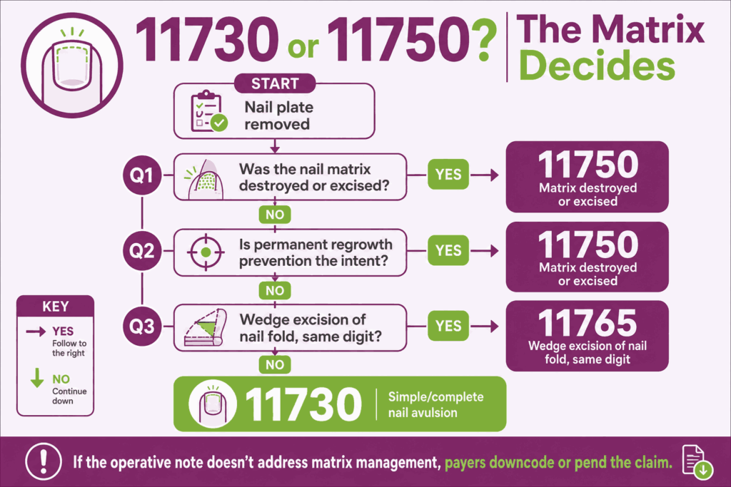 CPT Code 11730 vs 11750 decision flow
