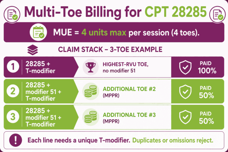 Toe Code Modifiers CPT Code 28285: Description, Cost, Scenarios, and Rules