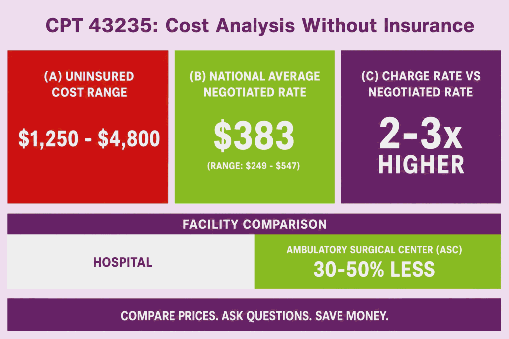 CPT 43235: Cost analysis without insurance